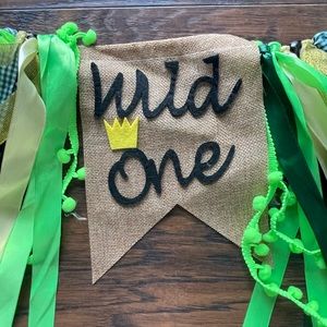 Wild One burlap first birthday highchair banner